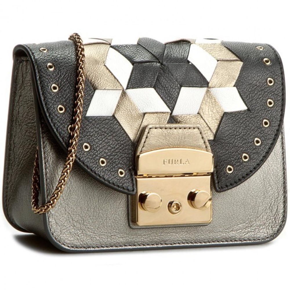 NWT Furla Metropolis Mini Crossbody Acciao/Onyx